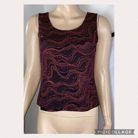 Xscape By Joanne Chen M Metallic Glitter Sparkle Patterned Tank Top Holiday - Picture 6 of 7